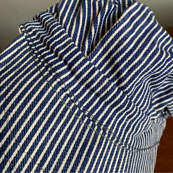 Blue and white striped railroad newsboy style hat - Picture 5 of 6